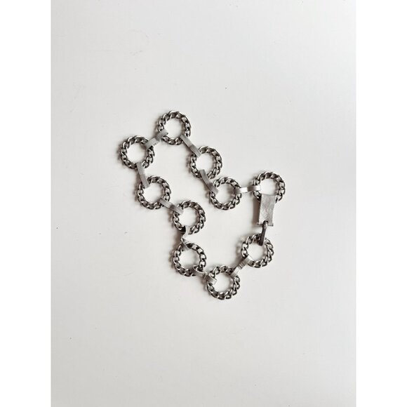 SUZI ROHER Silver Tone Metallic Leather Chain Link Belt, One Size - Picture 1 of 8